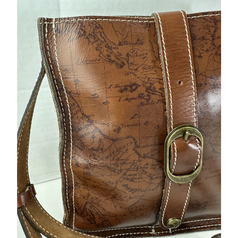 Patricia Nash Venezia Pouch Crossbody Purse Leather Map Print Bag in Brown - Picture 5 of 16